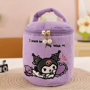 Sanrio Kuromi Purple Corduroy Bucket Makeup & Storage Bag